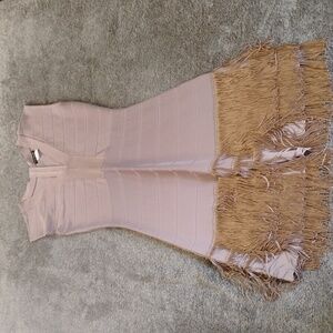 Venus Bandage Fringe Dress Light Mauve Taupe